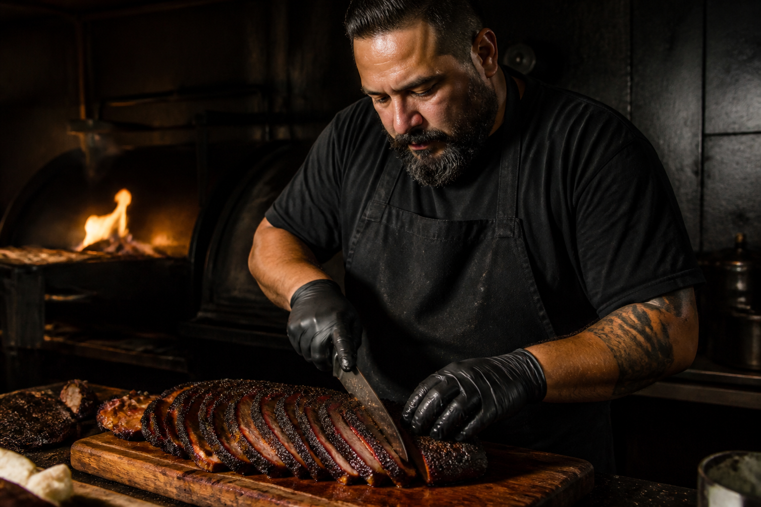Oficio: corte de brisket en el ahumador